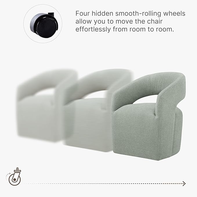 Upholstered Dining Chairs with Casters No Assembly Modern Barrel Armchair with Rollers for Diningroom Bedroom Livingroom Reading Room