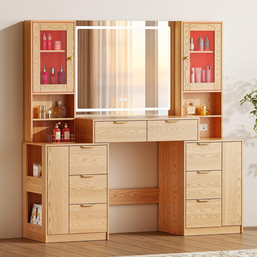 Chrangmay 55.4" Big Modern Vanity Desk with Mirror and Lights,Makeup Van...