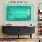 LINSY HOME Fluted TV Stand for 65" TV, Mid-Century Modern Wood Entertainment Center with Sliding Tambour Door and Storage Cabinet, Boho TV Media Console Table for Living Room, Bedroom, Black