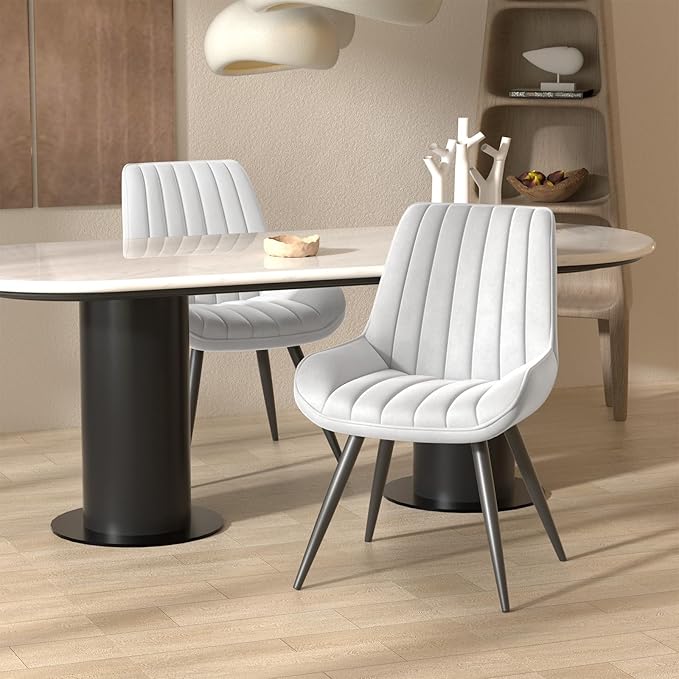 Nalupatio Modern Dining Chairs Set of 2, Comfy Dining Room Chairs with Thick Cushions, Upholstered Fabric Kitchen Side Chairs with Metal Legs, White