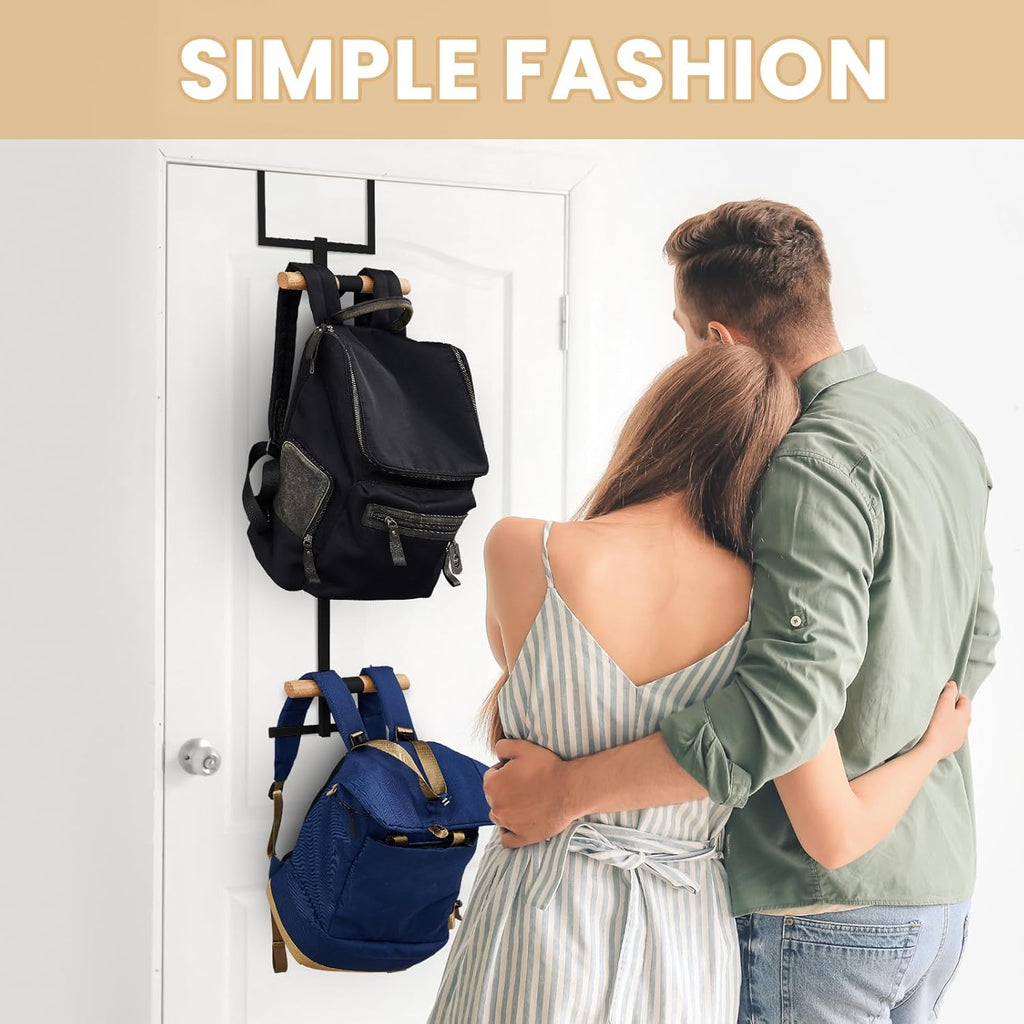 Over The Door Backpack Hanger, Backpack Hanger for Closet, Two Tiered Metal Storage Rack Backpacks Hooks, Heavy Duty Hook Storage for Schoolbag, Easy Installation(Black,1)