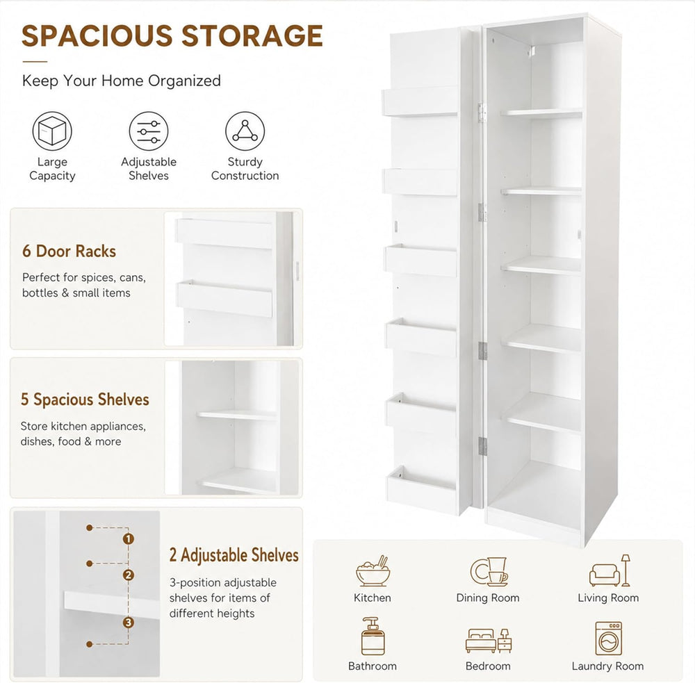 Narrow Kitchen Pantry Cabinet, 70.3" Tall Storage Cabinet with Door Rack...