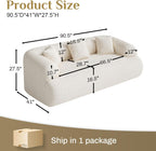 91" Modern Curved Couch,3 Seater Boneless Sofa & Deep Seat,Beige White | Cute Curve Sofa with Soft Chenille,High Foam and Oversized Deep for Modern Living Rooms, Bedrooms ,Apartments,No Assembly