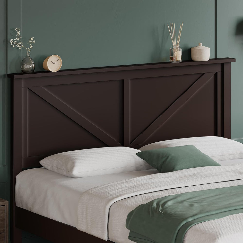 Yaheetech Queen Size Platform Wood Bed Frame, Farmhouse Headboard, Espresso
