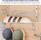 SWTYMIKI Over Door Hat Organizer - 5 Tier Wall Mounted Hat Rack with 4 Adjustable Metal Basket Heights Design and 3 Hooks, Baseball Cap Organizer Storage Holds up to 49 Caps for Door, Bedroom, Closet