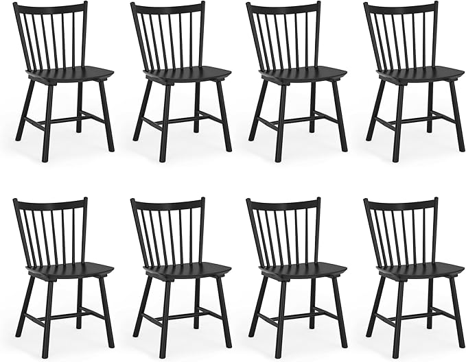 LUE BONA Upgraded Dining Chairs Set of 8, Farmhouse Wooden Spindle Back Kitchen Chairs, Windsor Dining Chairs for Kitchen and Dining Room, Black