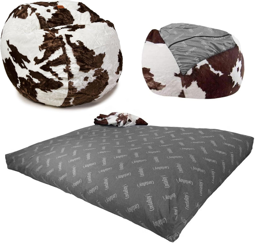 CordaRoy's Faux Fur Bean Bag Chair, Convertible Chair Folds from Bean Bag...