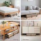 Under Bed Storage Containers with Wheels, Larger Bamboo Wood Under Furniture Storage Containers with Dust Bags，Rolling for Shoes Clothes