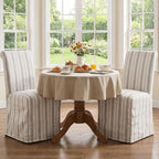 Parsons Dining Chairs Set of 2 Upholstered Linen Fabric Kitchen Chairs with Removable Skirt, High Back Side Chairs with Solid Wood Legs for Dining/Living Room, Banquet,Khaki