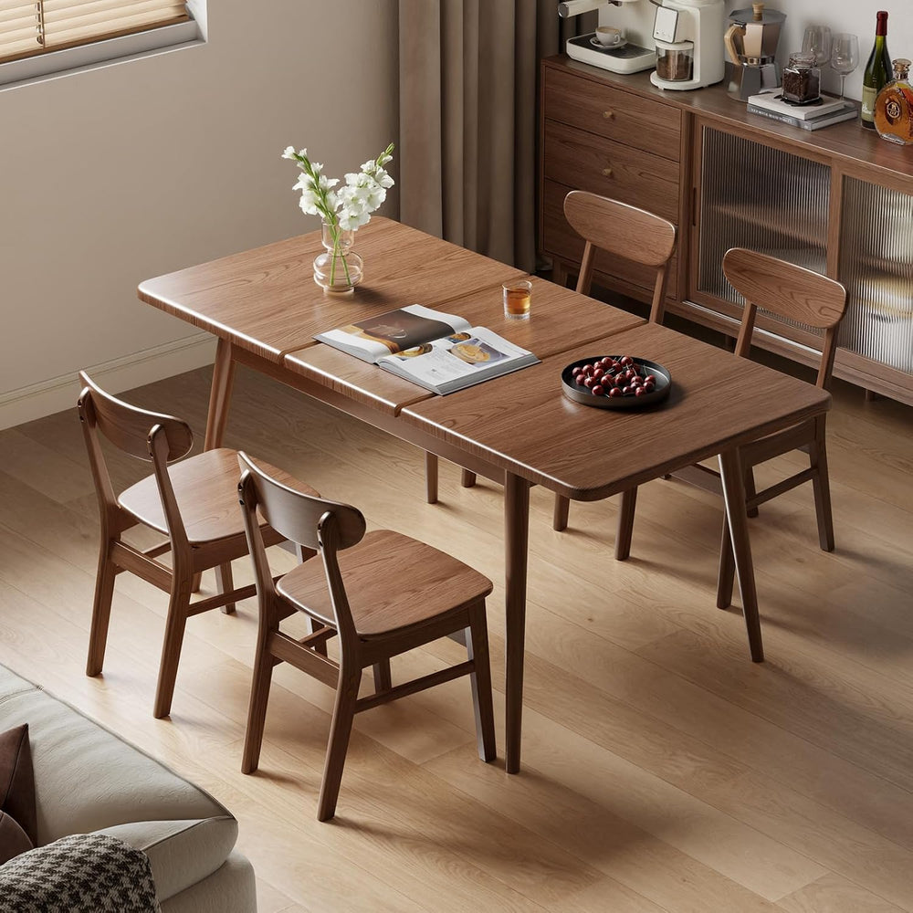Muwuele Solid Wood Extendable Dining Table for 4-8 People with Seamless Exten...