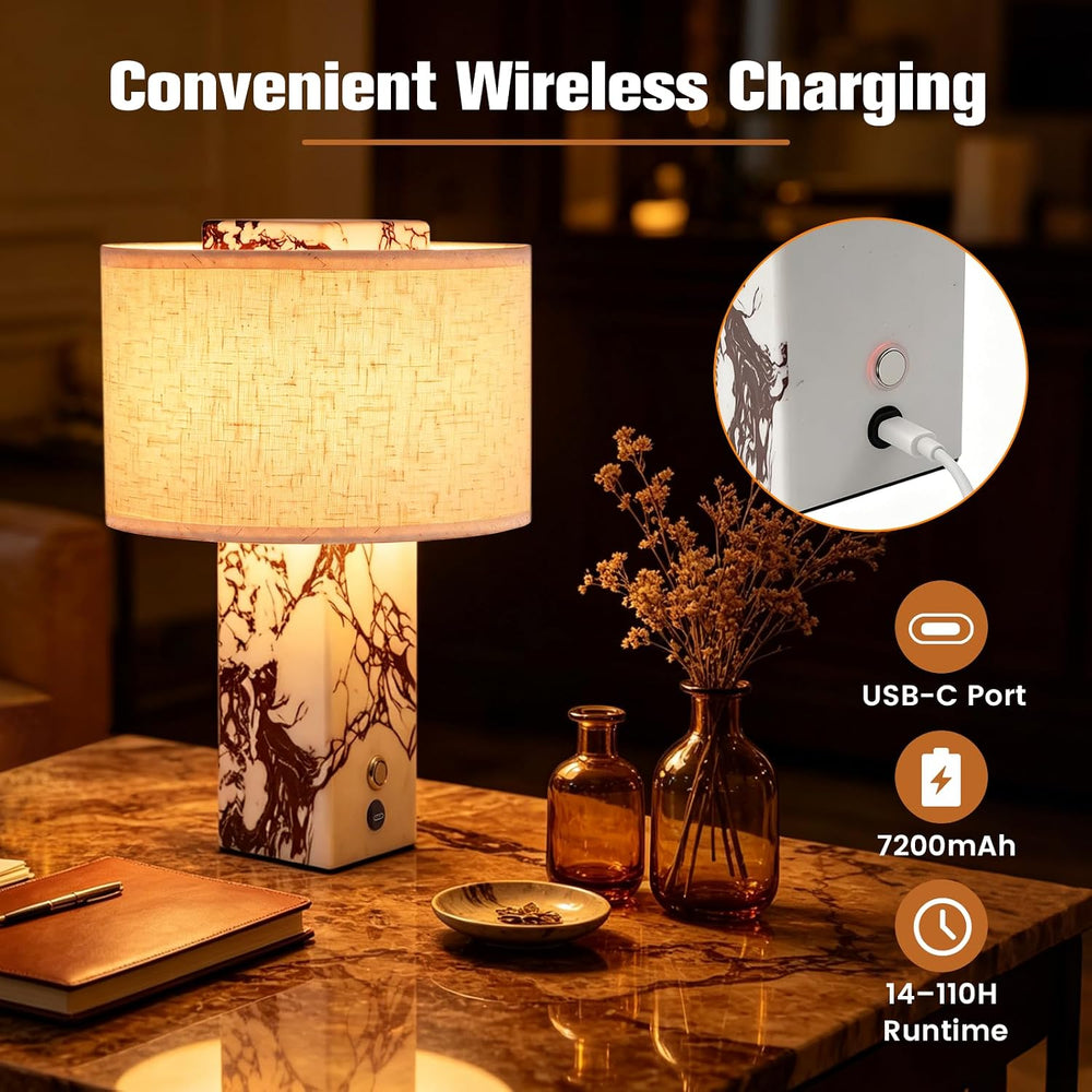 VOLISUN Marble Lamp, 10.04" Rechargeable Cordless Stone Table Lamp with ...
