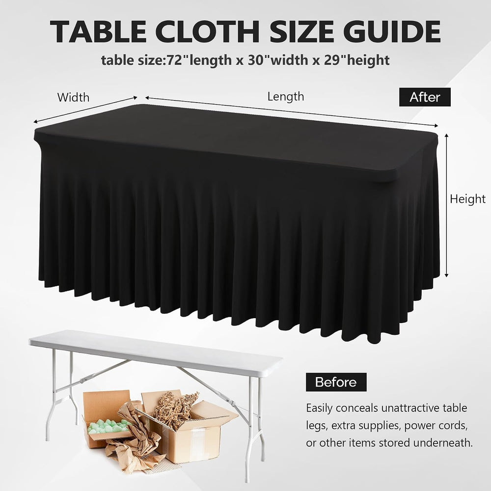 Wish Care 2 Pack Black Spandex Table Cloths - Fitted, Wrinkle Free, 6ft Recta...