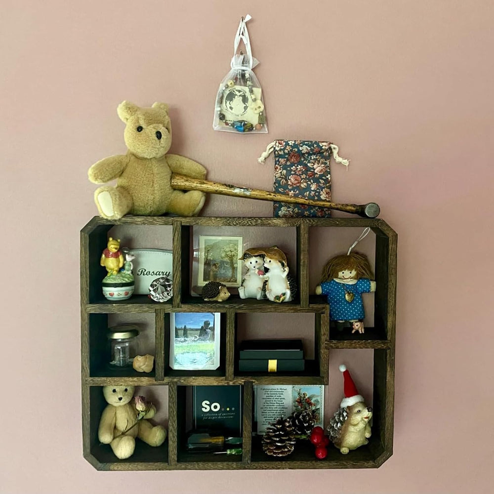 Frcctre Rustic Shadow Box Display Shelf, 9 Compartments Wood Hanging Display ...
