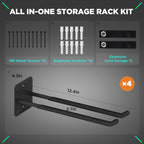 Nacial Garage Hooks, Heavy Duty Garage Hooks, 12.4 Inch Wall Mount Hangers, Max Load 200 lbs Garage Storage Utility Hook for Car Tires, Ladders, Chairs, Strollers, Power Tools, Garden Tools - 4 Pack