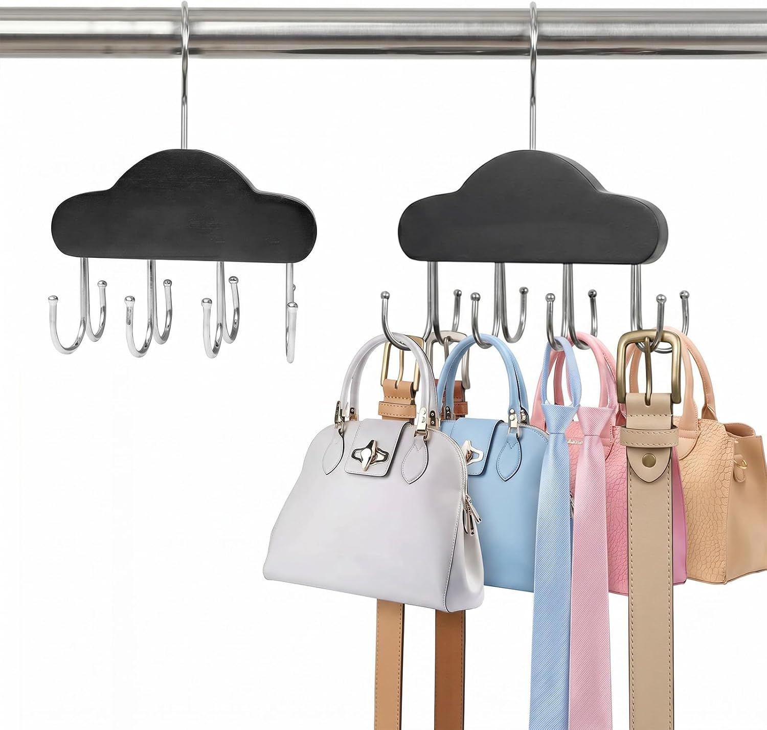 Belt Organizer, Tie Rack with 8 Hooks,Belt Hanger (Black,2 Pcs) | Tie Rack for Belt, Bra, Tank Top, Hat, Purse, Black, Tanktop hanger for Closet