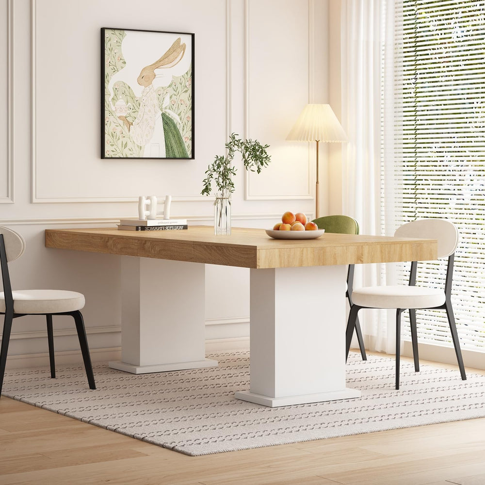Modern Dining Table for 6-8 People, 78.7" Wood Kitchen Table with Stylis...