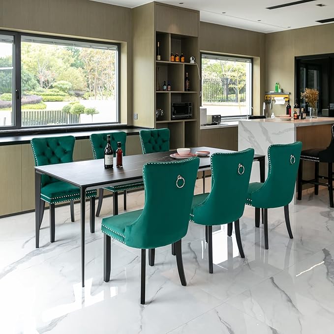 Modern Dining Chairs Set of 4, Tufted Upholstered Dining Chair with Solid Woo...
