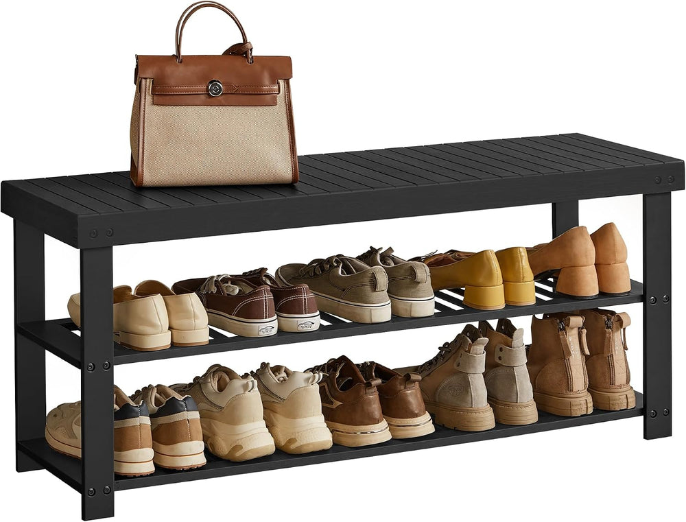 SONGMICS Shoe Rack Bench, 3-Tier Bamboo Shoe Storage Organizer, Entryway Benc...