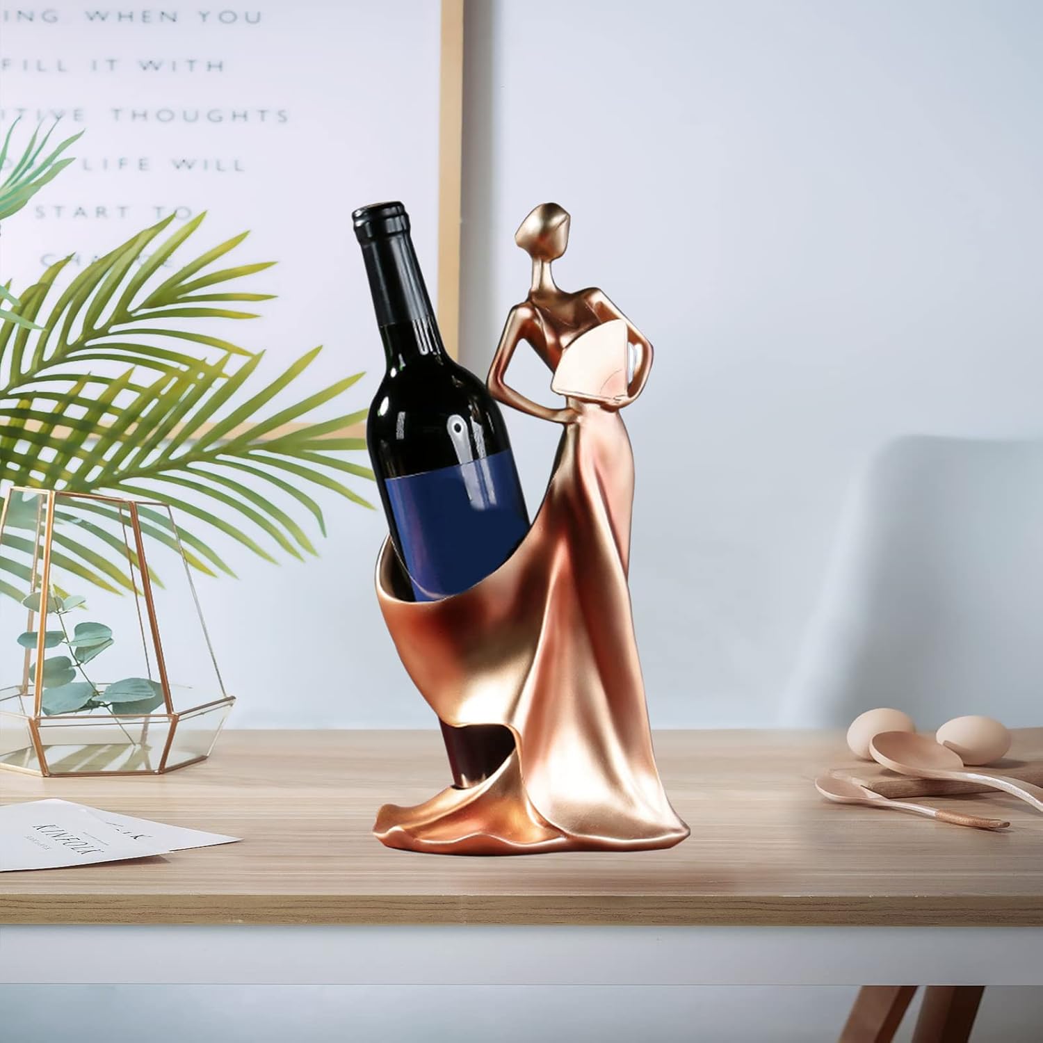 Artpaul Wine Bottle Holder Beauty Lady Statue Wine Bottle Stand Lady Wine Rack Decoration Wine Cork Holder Decor Wine Decor for Kitchen Bar (Golden Red)
