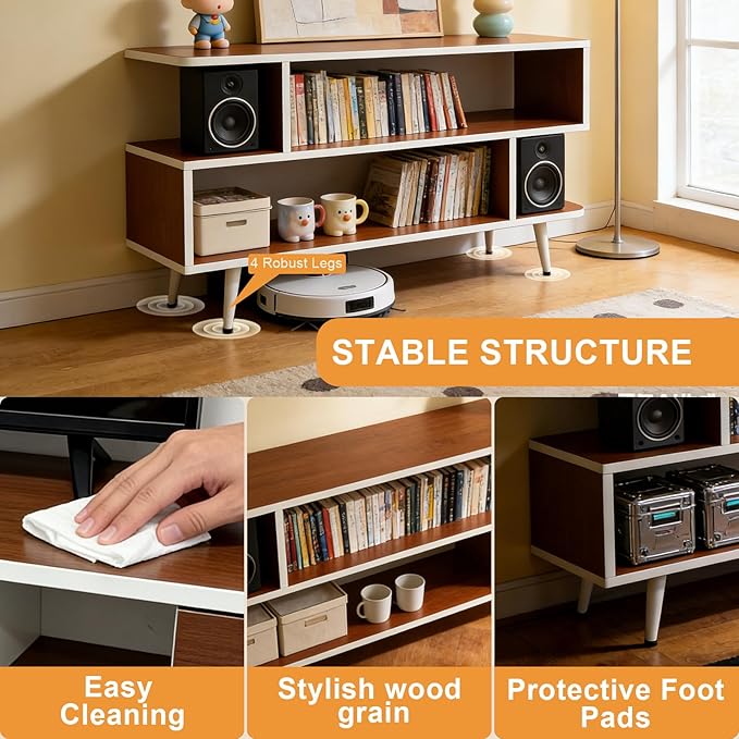 Lightdot TV Stand for TVs up to 45'', Modern Entertainment Center with 3 Storage Open Large Capacity for Collection, Media Console Table for Living Room/Entrance/Sofa Cabinet,Easy Assembly-Red Walnut