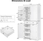 Ball & Cast 71" Farmhouse Kitchen Pantry Cabinet with 3 Pull-Out Organizers, Tall Storage Cabinet with 4 Doors, 2 Drawers, 6 Door Shelves & Adjustable Shelves, Freestanding Cupboard, White