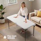 Folding Table 4 Foot - 3-Position Adjustable Height, Heavy Duty 400 lbs Capacity - Portable Tables Folding for Camping, Party, Indoor & Outdoor Use, 1 Pack