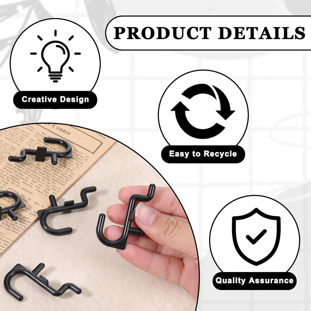 30 Pcs Black Pegboard Hooks, 1/4" Plastic Pegboard Hooks J Hooks Wall Display Assortment Peg Board Hooks for Hanging Tools Jewelry Necklaces Keys Organizer