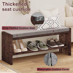 BON AUGURE Entryway Bench with Shoe Storage, 2-Tier Shoe Rack Bench with Cushion, Wood Benches for Bedroom, Living Room, Mudroom, Hall (Rustic Oak, 40 in Wide)