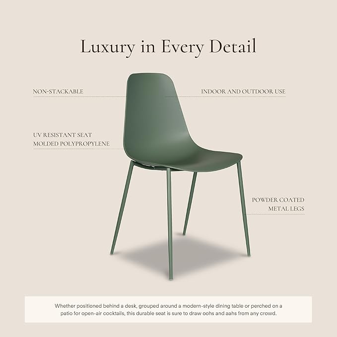 Poly & BARK Isla Modern Kitchen Chairs Set of 4 - Plastic Dining Chair wi...