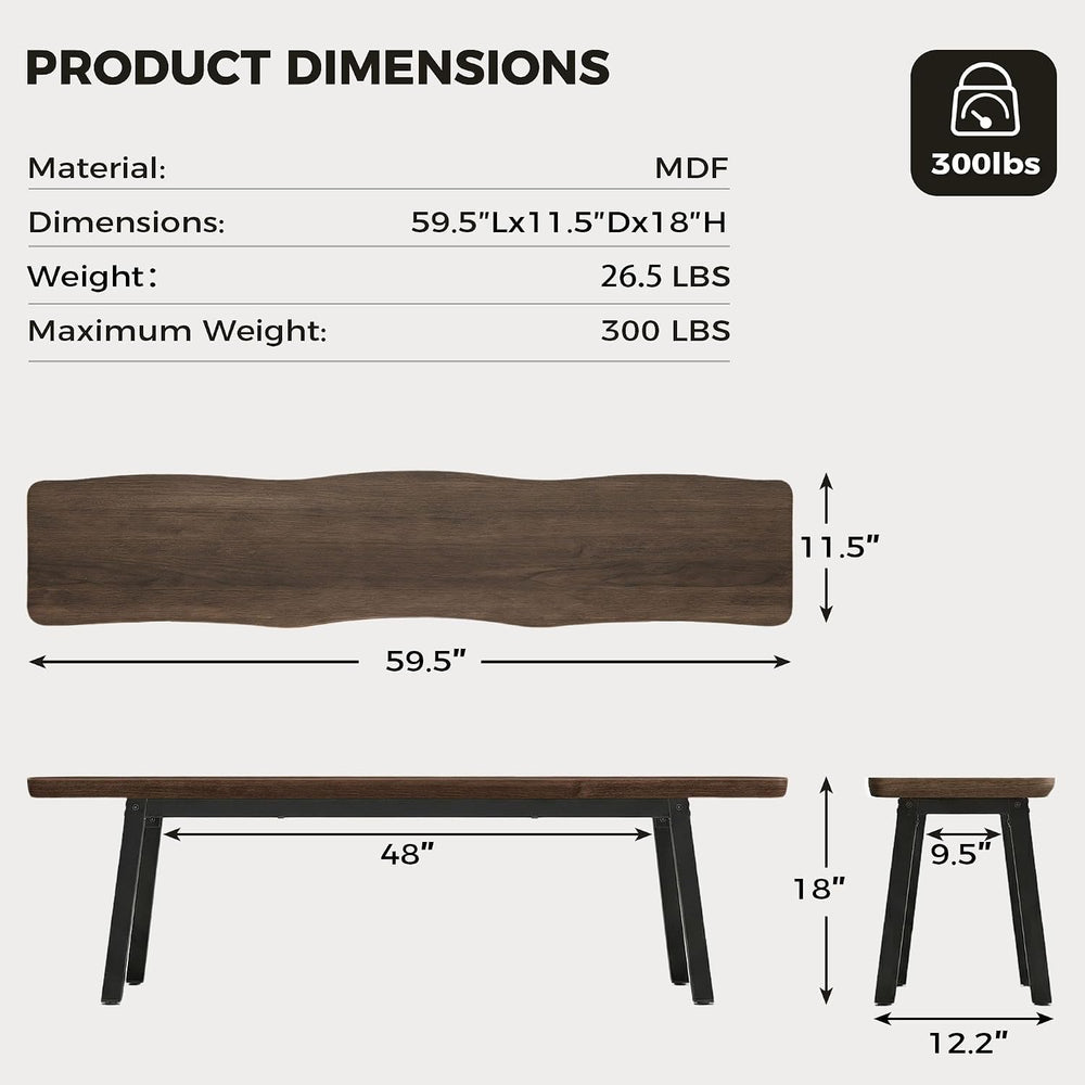 FUQARHY 59” Farmhouse Dining Bench Pair of 2, Long Kitchen Benches | 6-8 Pers...
