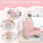 Kids Rocking Chair, Toddler Couch with Solid Wood Base & Non-Slip Pads, Durable Linen Fabric Toddlers Sofa, Children Rocker Armchair in Playroom, Nursery, Bedroom