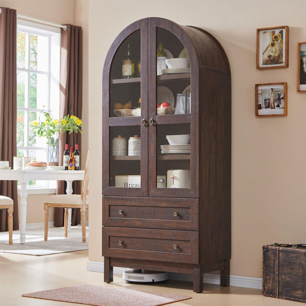 IFGET 71" Tall Arched Kitchen Pantry, Kitchens Storage Cabinets, Brown |...