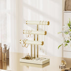 3 Tier Bracelet Holder Display - Beige Leather Bracelet Holder, Detachable T Bar Jewelry Holder Organizer for Bracelet, Necklace, Earrings, Rings, Watches, Bangle