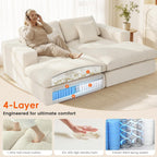 81" Oversized Double Chaise Lounge, Cloud Boneless Sofa Bed, Beige | 59" Deep Seat Couch, Modular Oversized Loveseat, Soft Cloud Sofa, 4 Pillows, 10" Wider Armrests, Chaise Lounge Chair Indoor