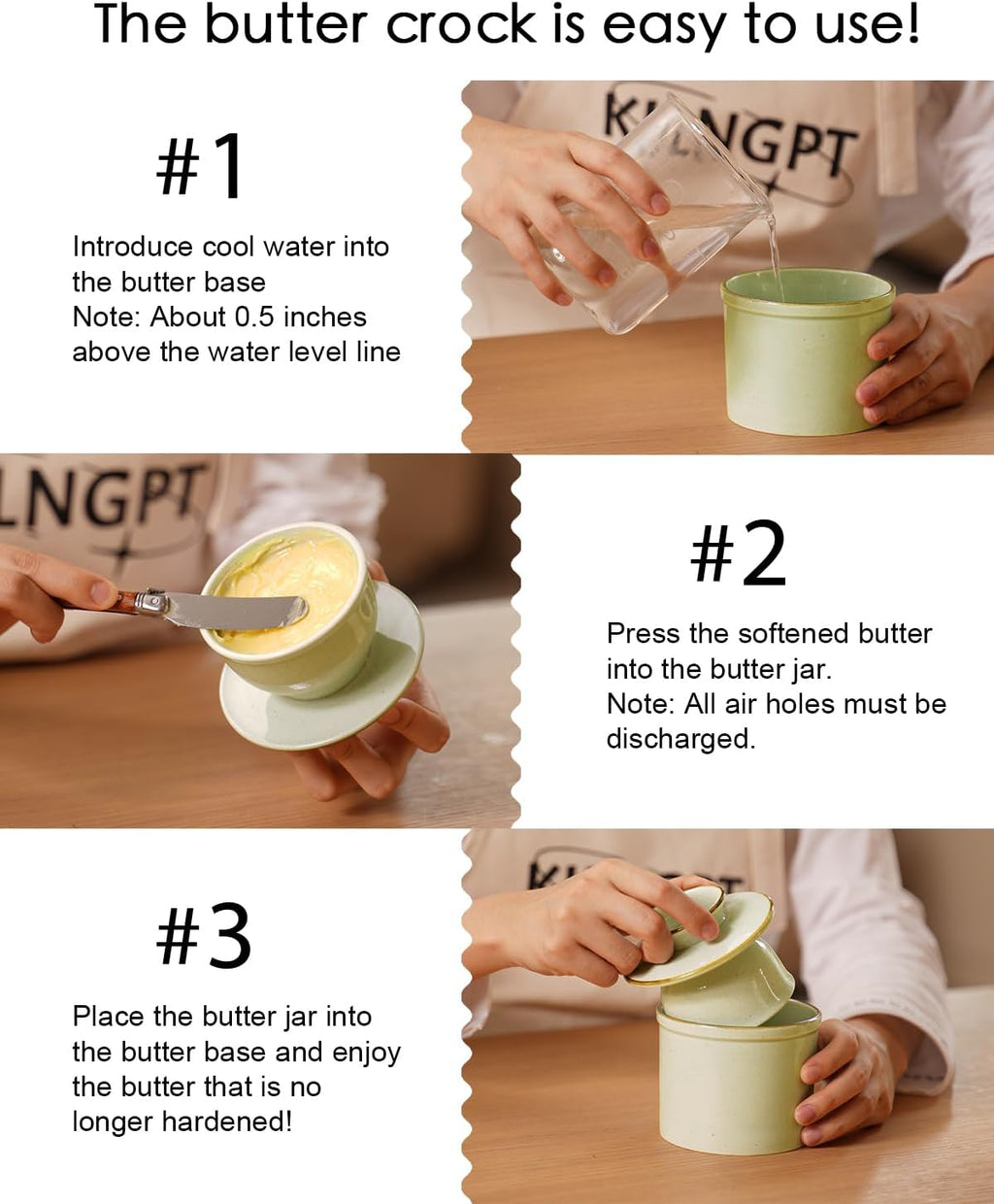 French Butter Dish, Butter Crock for Counter with Water Line, Ceramic Butter Keeper for Spreadable Butter - Chrismas Home Kitchen Decor - Reactive Glaze Collection - Green