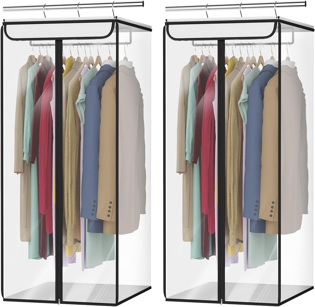 Univivi Hanging Garment Storage Bag, Clothes Bags 40 In, Clear, 2 PCS | Large Capacity, High Load-Bearing Capacity, Sturdy Metal Hanger, Easy Assembly, Premium Cloth Bag for Suits, Coats, Dresses