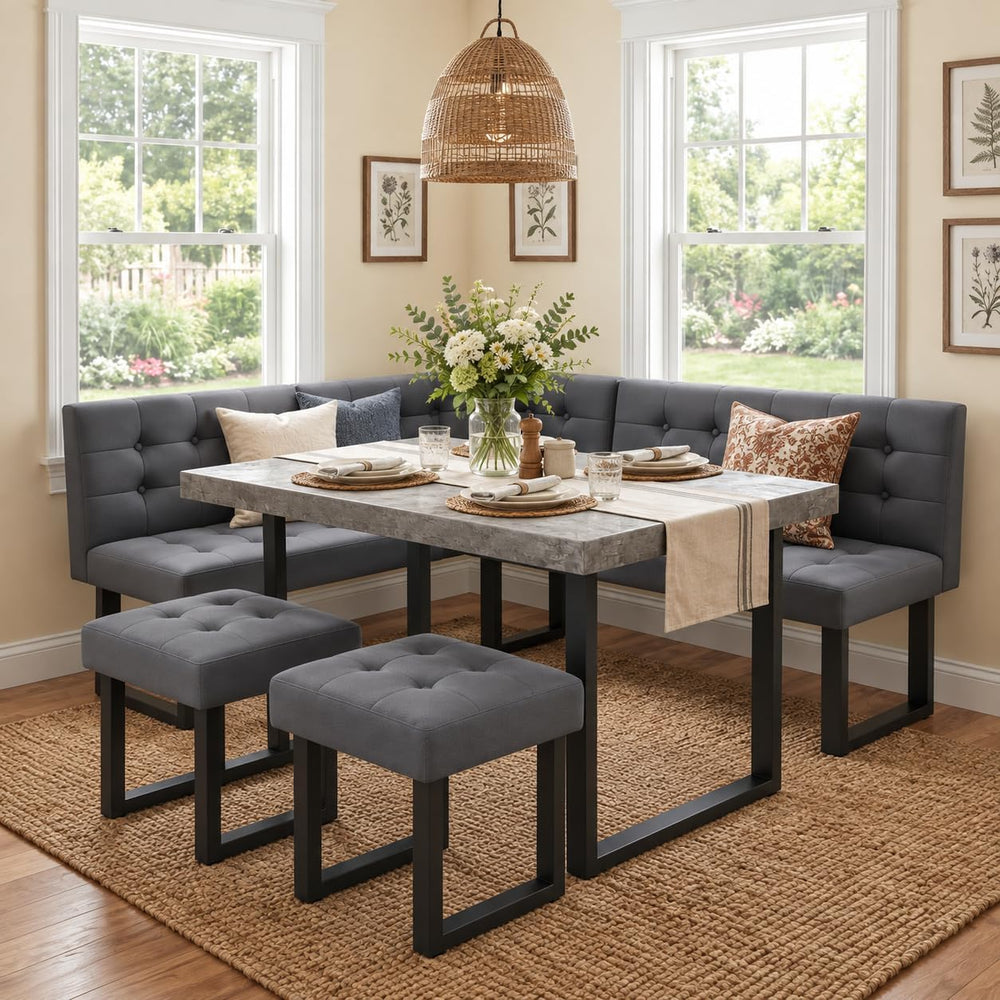 XIAO WEI 72" Corner Dining Table Set for Small Spaces, Modern Grey