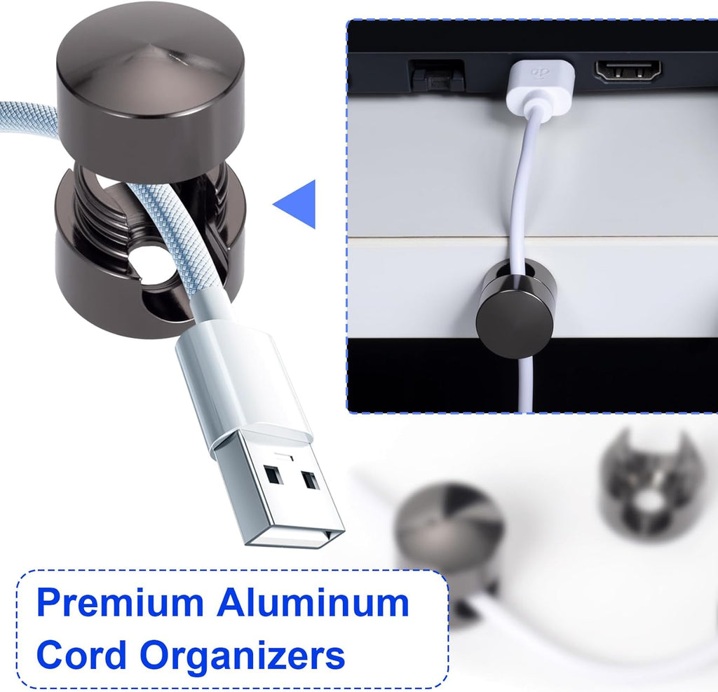 5 Sets Charger Holders for Cords, Black Adjustable Cable Anchor Holders, Adhesive Metal Cord Clips, Cable Management Wire Organizers for Desk, Office, Nightstand