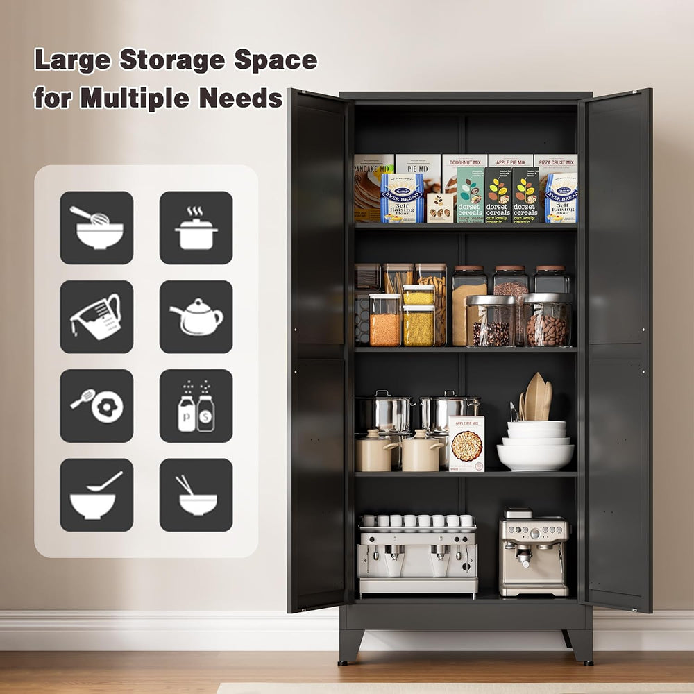 61" Tall Metal Pantry Cabinet, Kitchen Storage Cabinet with 2 Doors and ...