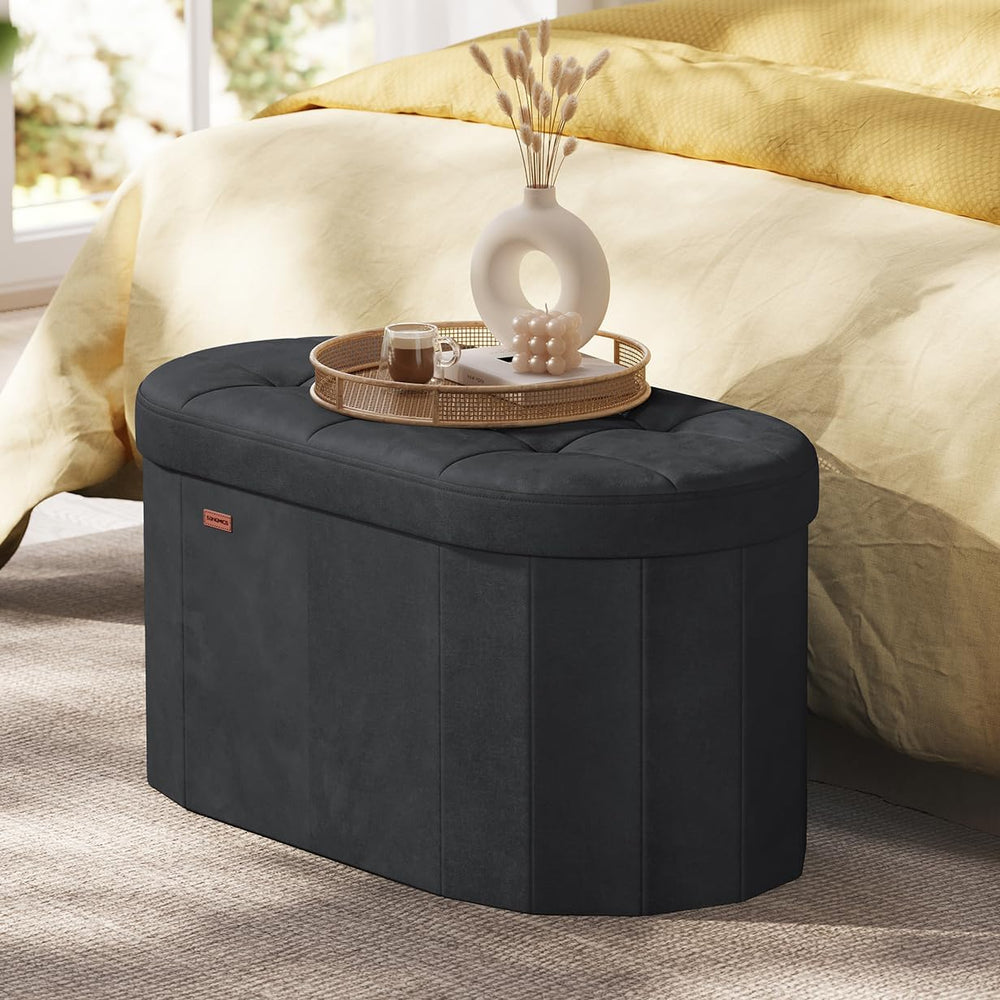 SONGMICS Mazie Collection - Folding Ottoman with Storage, Oval Storage Ottoma...