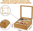 Wood Tea Bag Organizer, 9 Compartment Multi-Functional Tea Box and Storage Organizer for Tea Bags with Clear Acrylic Window