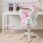 Lessmore Pink Girls Desk Chair - Comfy Swivel Kids Desk Chair for Girls Room, Fluffy Butterfly Kids Office Chair for Reading & Vanity,Pink