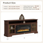 70" Farmhouse TV Stand with 36" Fireplace for TVs up to 80", Media Entertainment Center with Adjustable Shelves and Large Storage Cabinets, for Living Room, Brown & Black