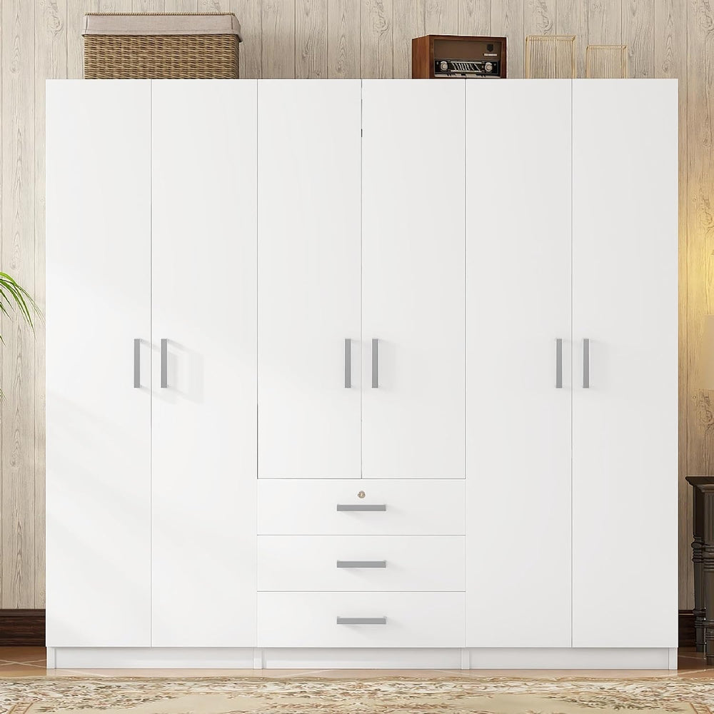 Merax Large White 6 Doors Wooden Wardrobe, Bedroom Tall Armoire Closet Organi...