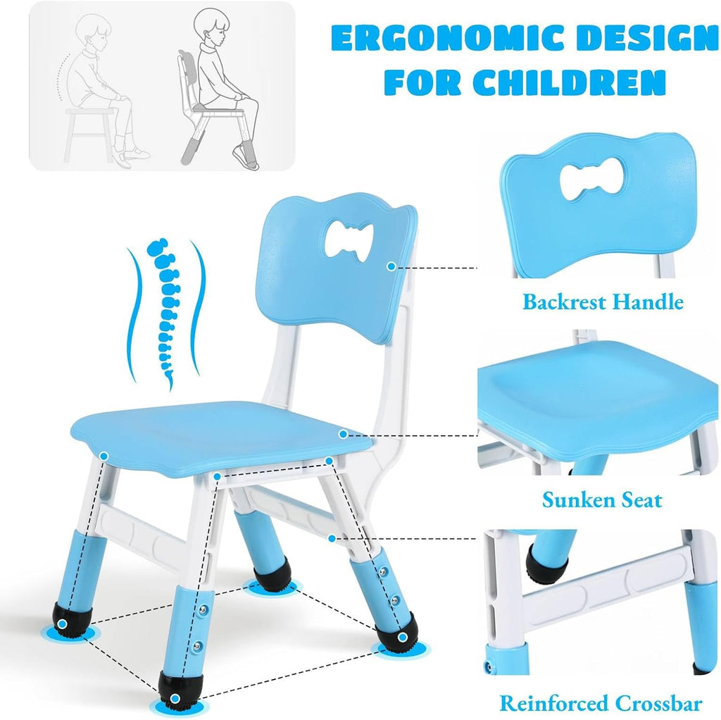 Arlopu Kids Table and 4 Chairs, Height Adjustable Toddler Desk & Chair Set, Anti-Slip Legs, Graffiti Desktop, Children Large Multi-Activity Table with 47.2" x 23.6", Classroom, Homes, Daycares (Blue)