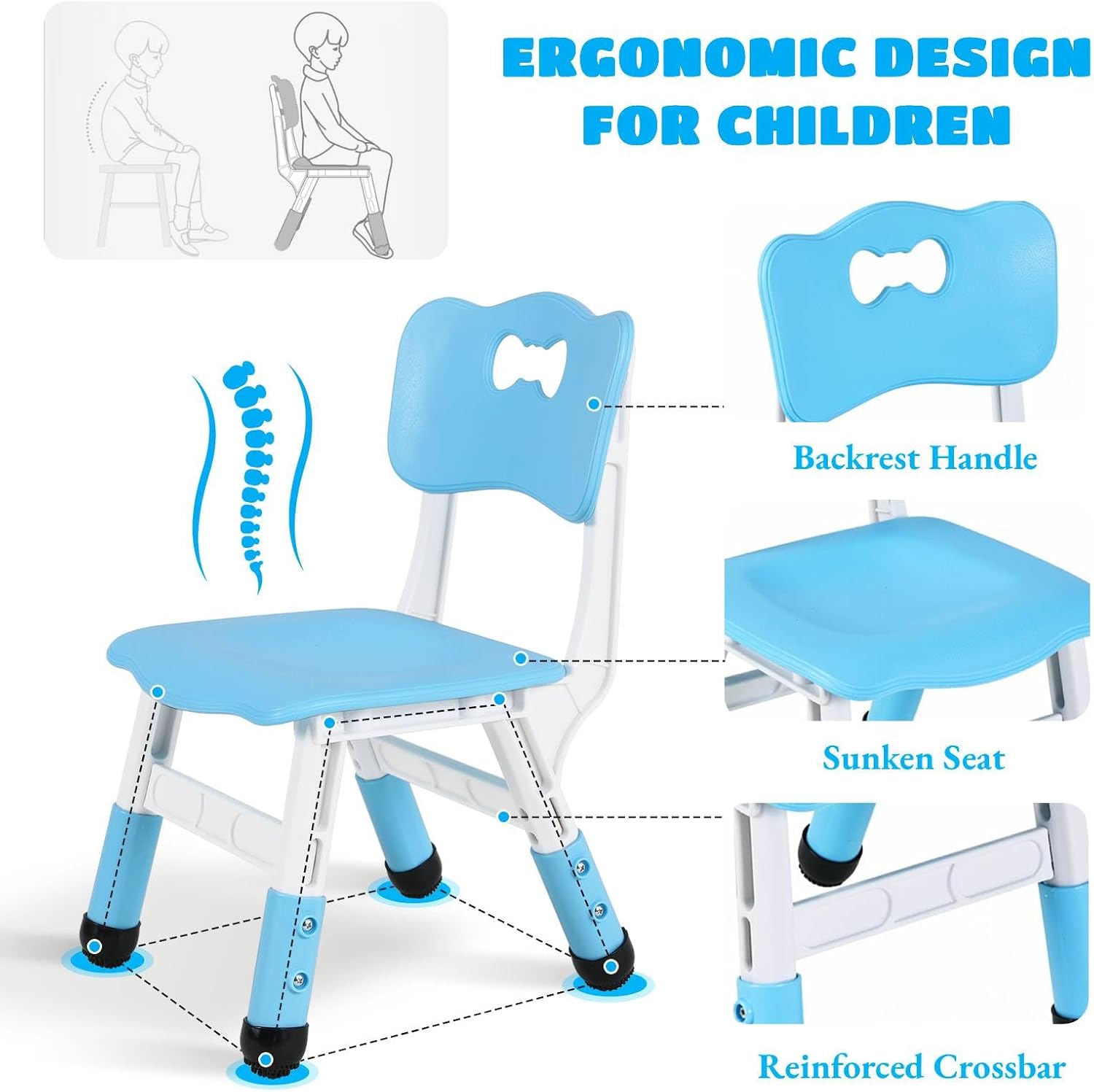 Arlopu Kids Table and 4 Chairs, Height Adjustable Toddler Desk & Chair Set, Anti-Slip Legs, Graffiti Desktop, Children Large Multi-Activity Table with 47.2" x 23.6", Classroom, Homes, Daycares (Blue)