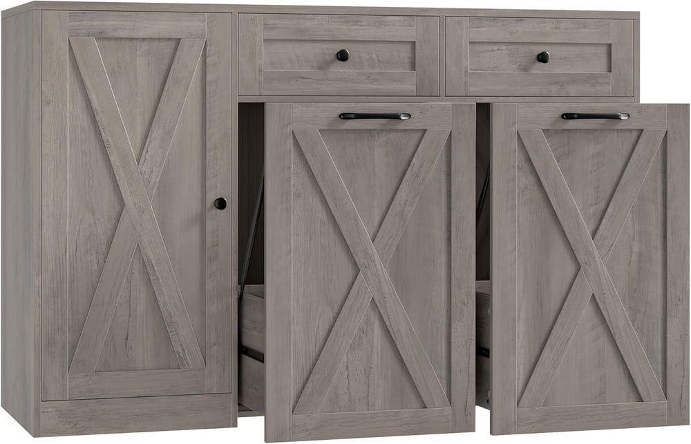 HOSTACK 12.5 Gallon Trash Can Cabinet, 47" W Dual Garbage Can Cabinet, Grey
