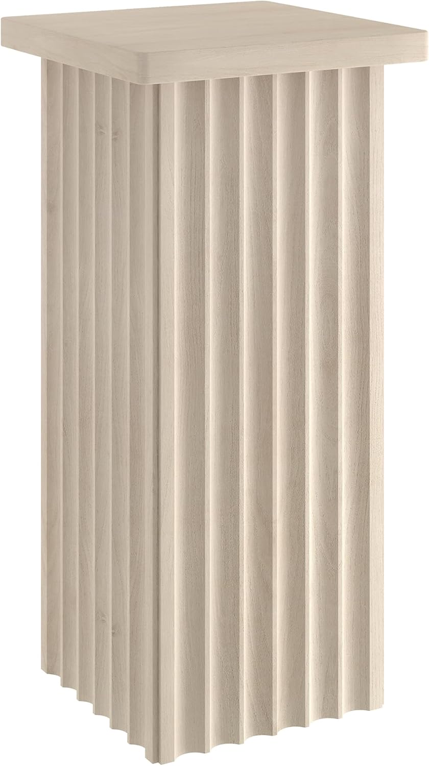 Henn&Hart 11'' Fluted Modern Wooden Square End Table, Ribbed Side...