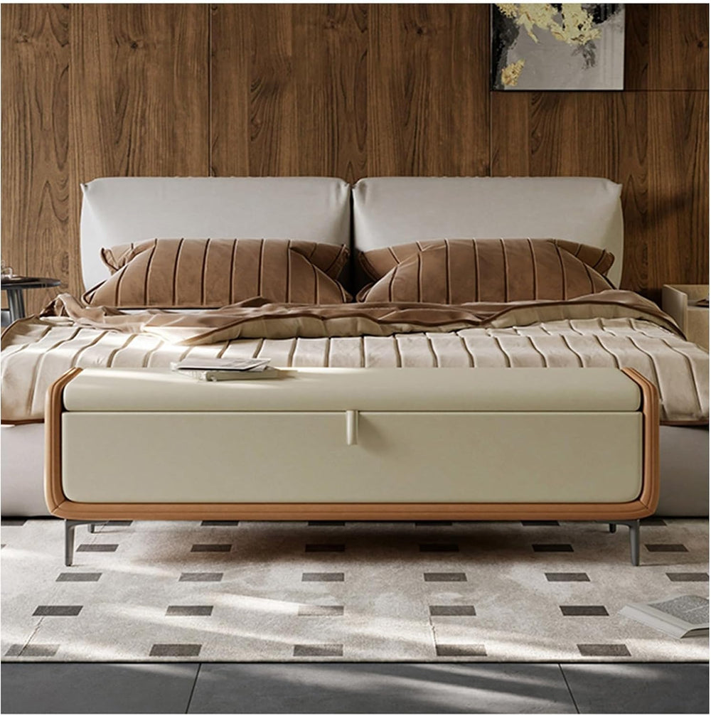 Modern Modern Faux Leather Storage Ottoman Bench with Metal Base,Upholstered ...
