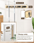 Broom Holder Wall Mounted, Light Wood 4 Holders and 4 Hooks Mop Holder, Wooden Mop and Broom Holder with Anti slip rubber, Natural pine wood Brush Holder, Mop Wall Holde with Nail installation